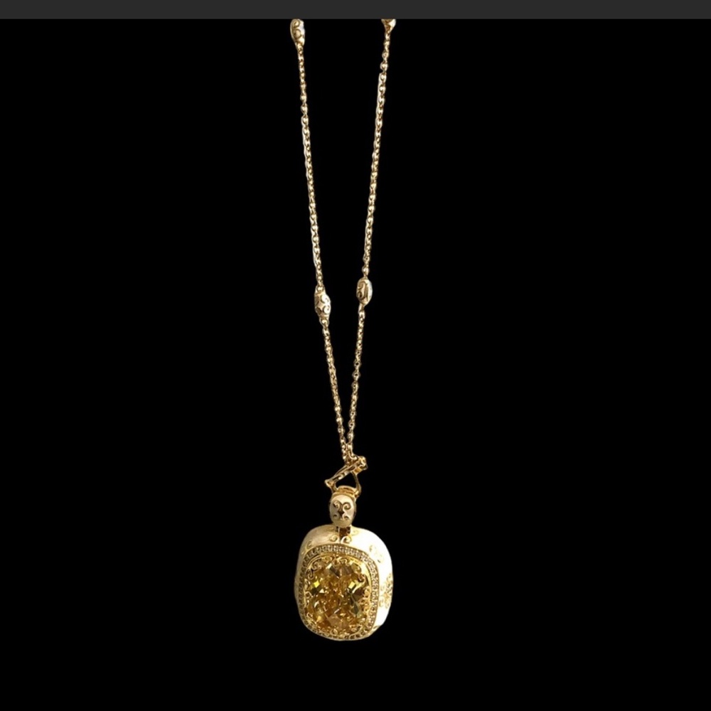 NWB NWT Lauren Adams Necklace Long Pendant Cream Enamel Gold CZ Vintage Elegant - Picture 7 of 13
